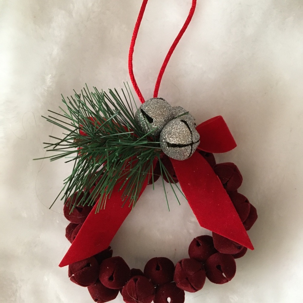 Red Bell Wreath Ornament with Silver Accents